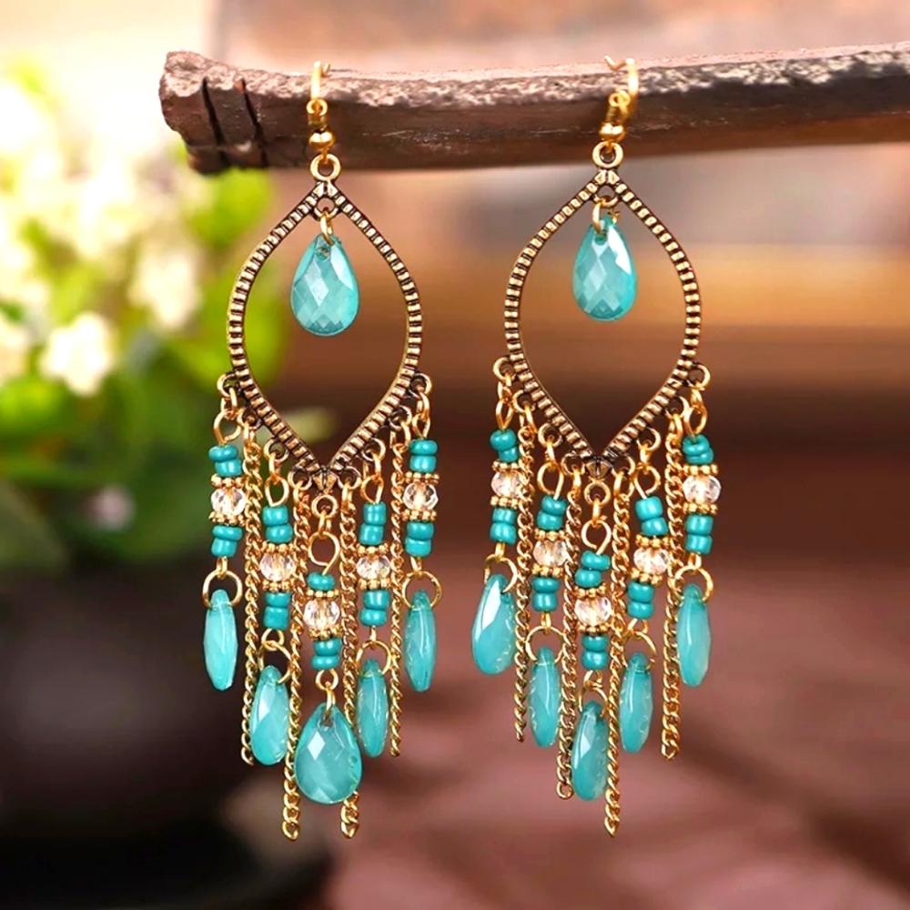 Long Tassel Crystal Earrings